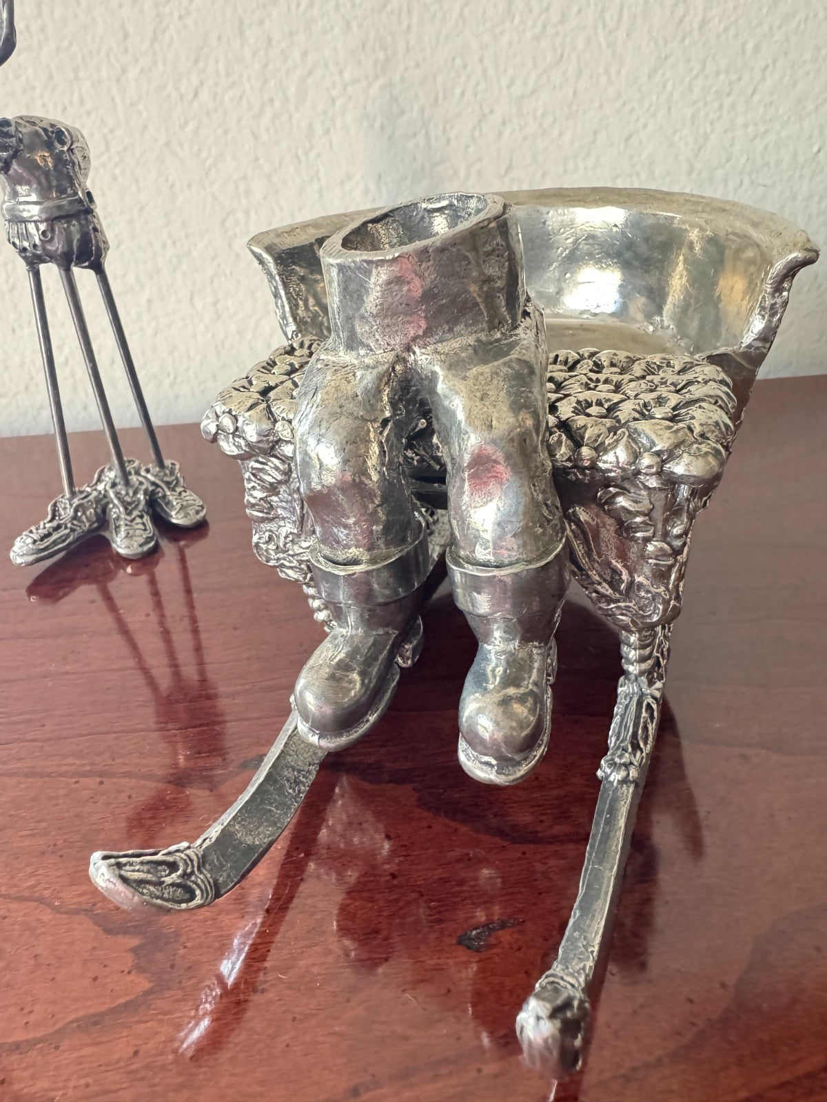 Whimsical Metal Christmas Sleigh & Reindeer Set – Silver-Plate  Holiday