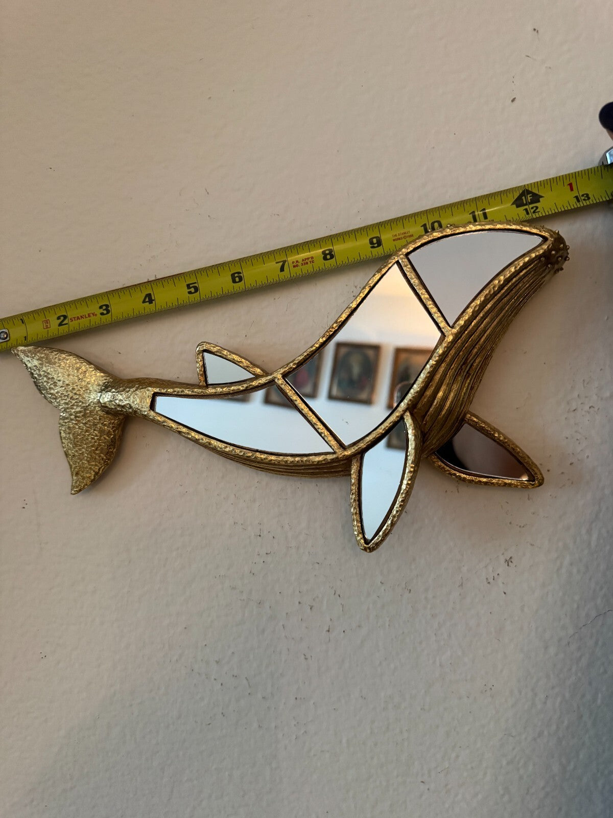Gold Whale Wall Mirror – 12” Decorative Resin Nautical Accent Piece
