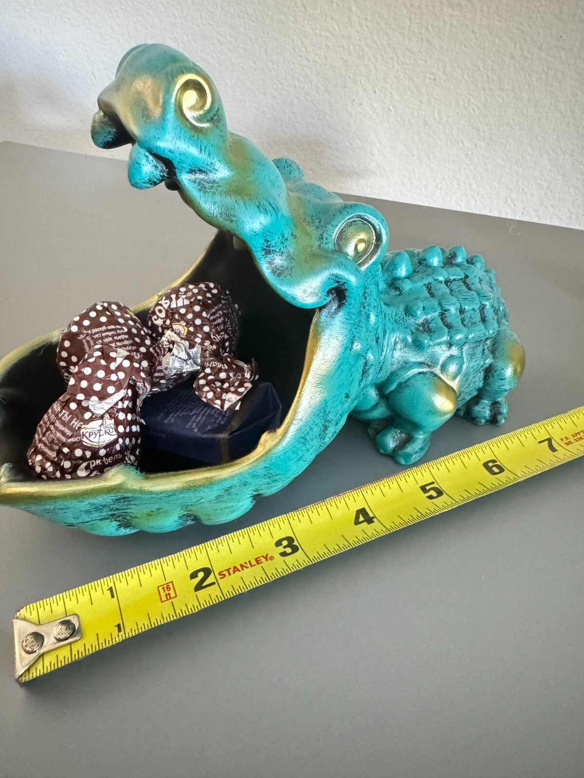 Turquoise and Gold Crocodile Storage Bowl - Unique Candy Dish or Key Holder