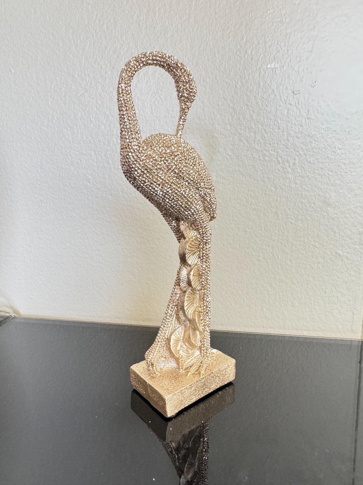 Sparkling Gold Resin Flamingo Figurine – 8” Tall Decorative Bird Statue,  Brand
