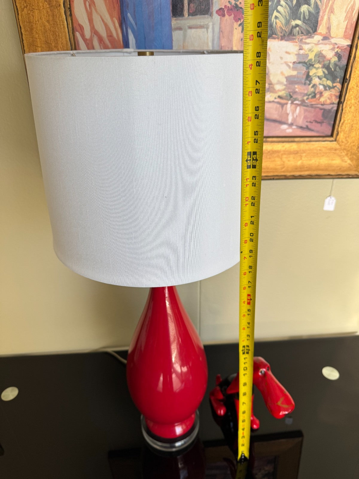 Modern Red Ceramic Table Lamp with White Fabric Shade – 28” Tall
