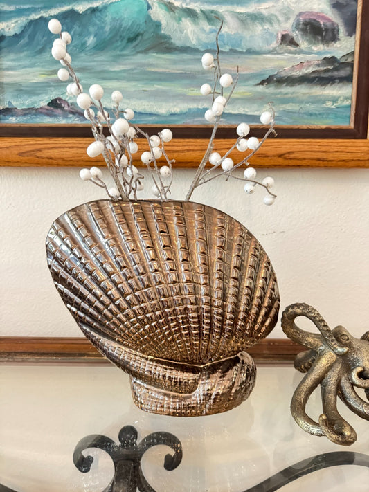 Ceramic Shell Vase Coastal Nautical Decor 10” Wide x 10” Tall