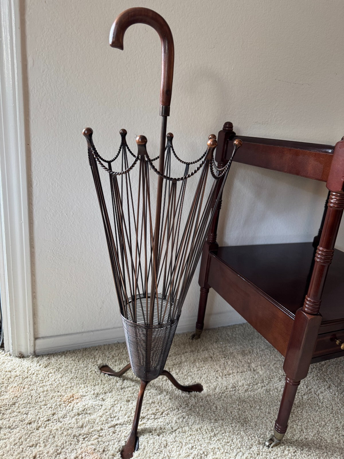 Umbrella Stand Hollywood Regency Style Wire&Metal Bronzed Finish