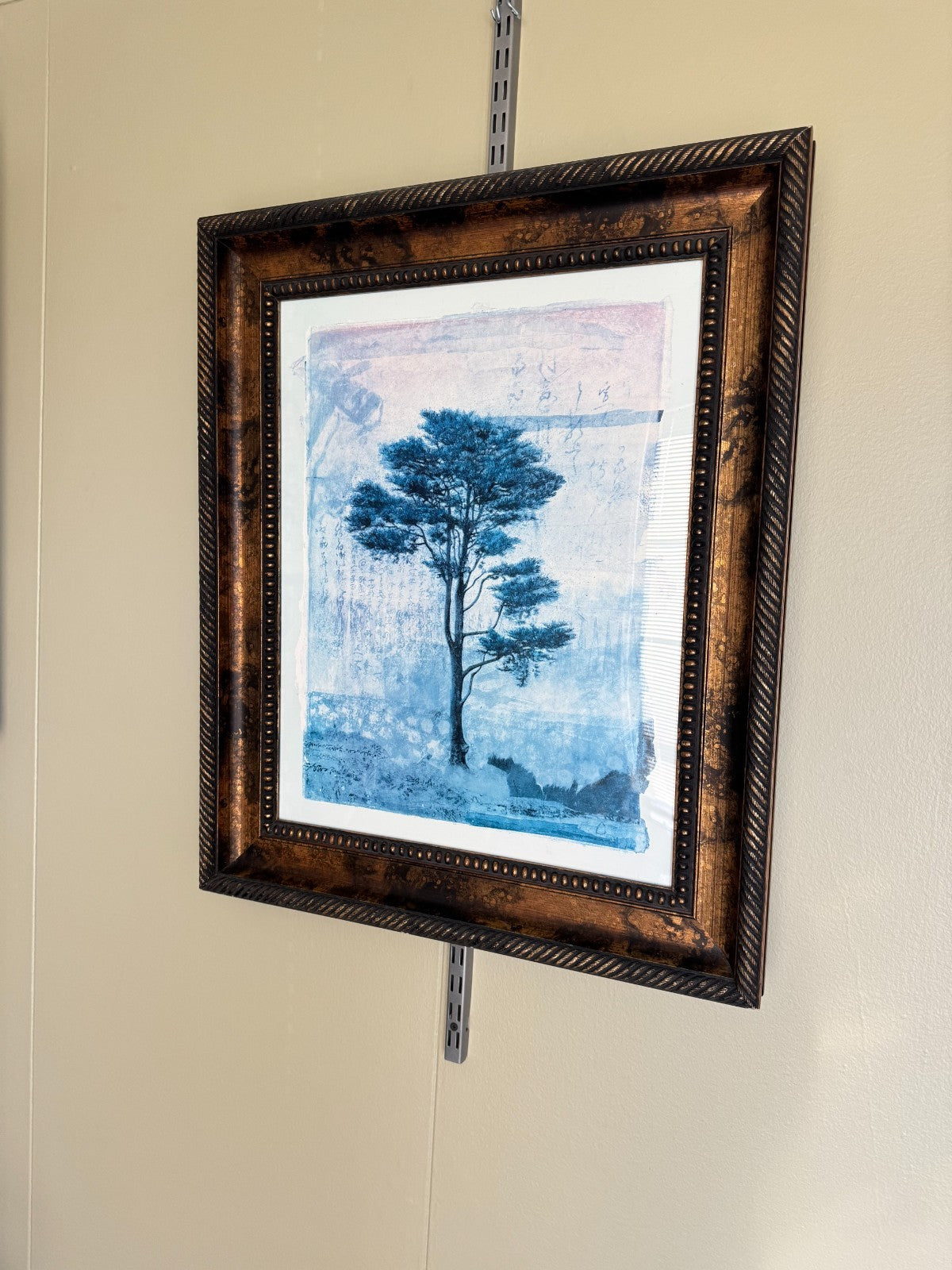 Leo-Donald Farnsworth "Blue Tree "Art Print with Asian Calligraphy 30x23”