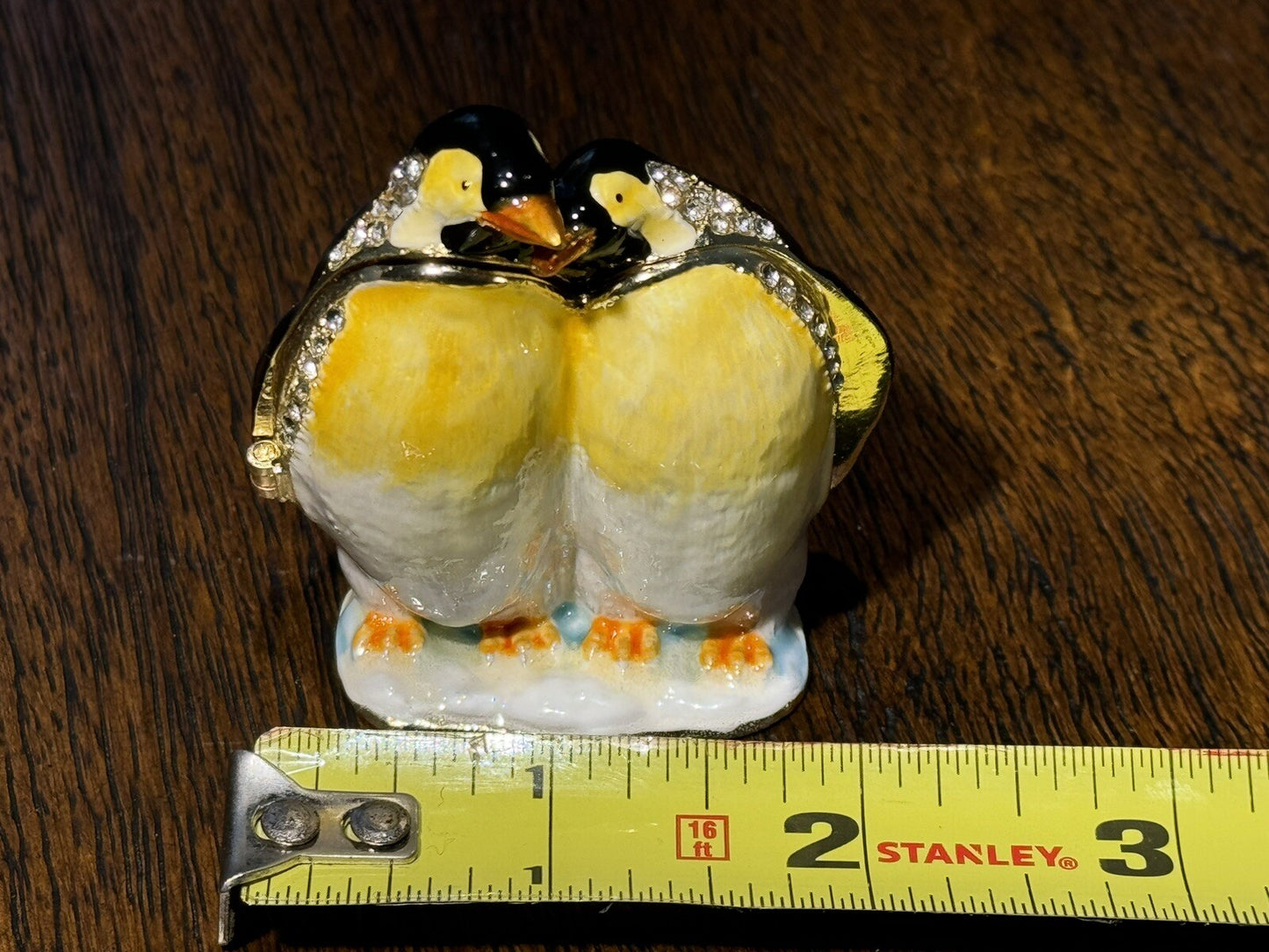 Charming Emperor Pinquin Couple Jewelry Box Crystal Rhinestones Hidden Storage