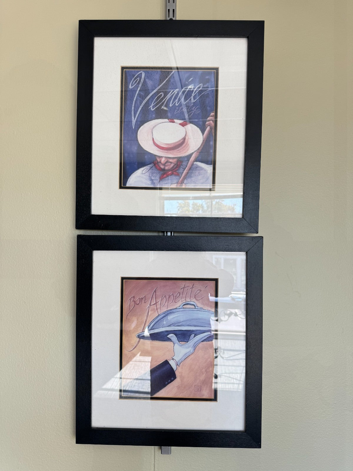 Vintage set of 2 Bistro Wall Art Prints “Venice Italy” & “Bon Appétit” 15''x17''