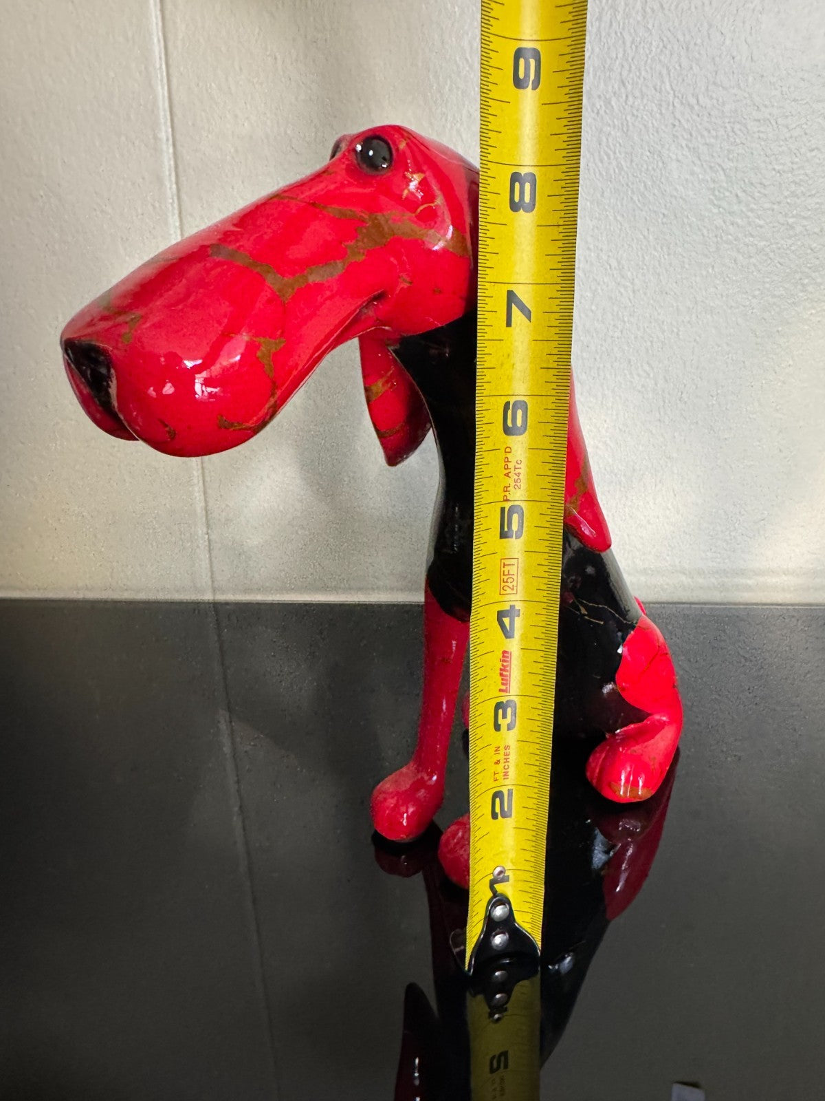 Modern Red & Black Resin Dog Figurine – 8.5” Abstract Hound Sculpture Brand New