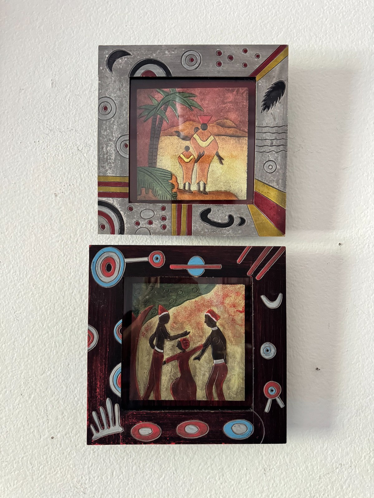Set of 2 African Tribal Framed Art Prints – Colorful Geometric Frames – 12”x12”