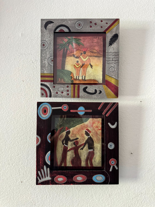 Set of 2 African Tribal Framed Art Prints – Colorful Geometric Frames – 12”x12”