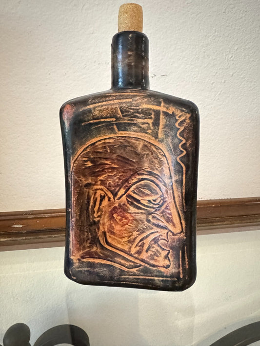 Original 1978  Sighed P. Capecchi Leather Wrapped Glass Bottle Collectible