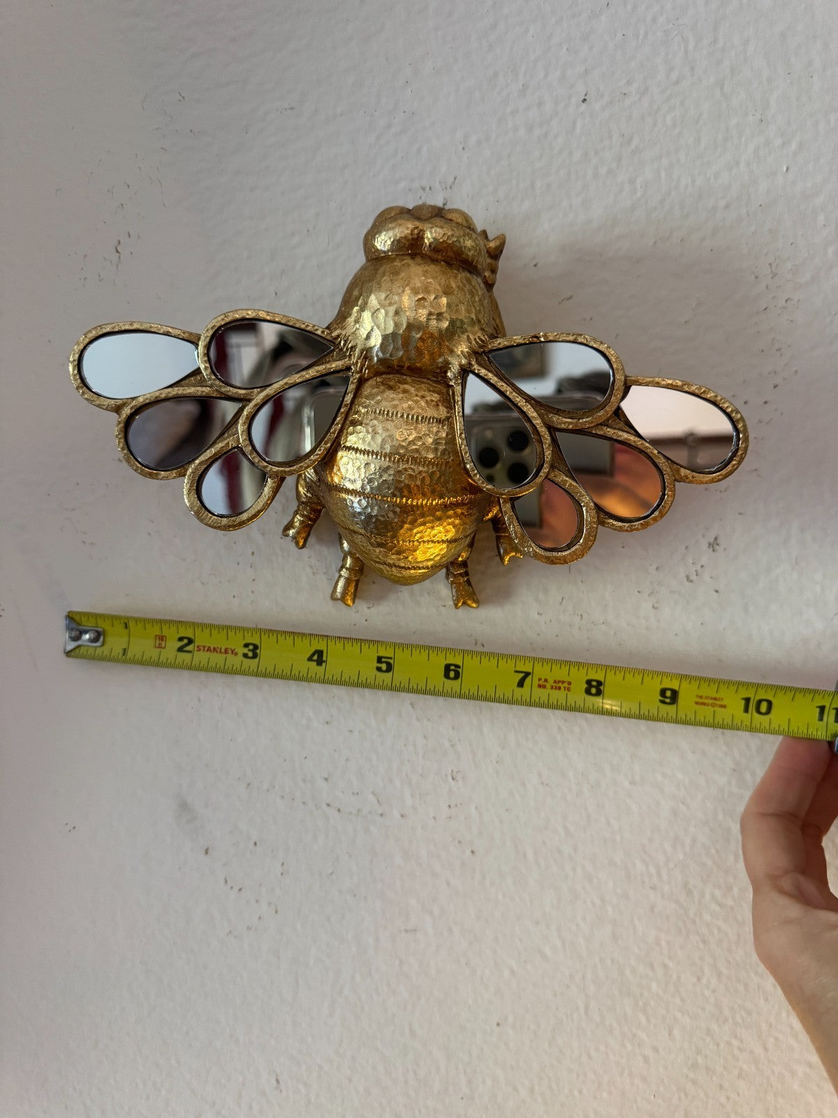 Golden Resin Bee Wall Decor with Mirror Wings –Creative Home Decor Insect Art,