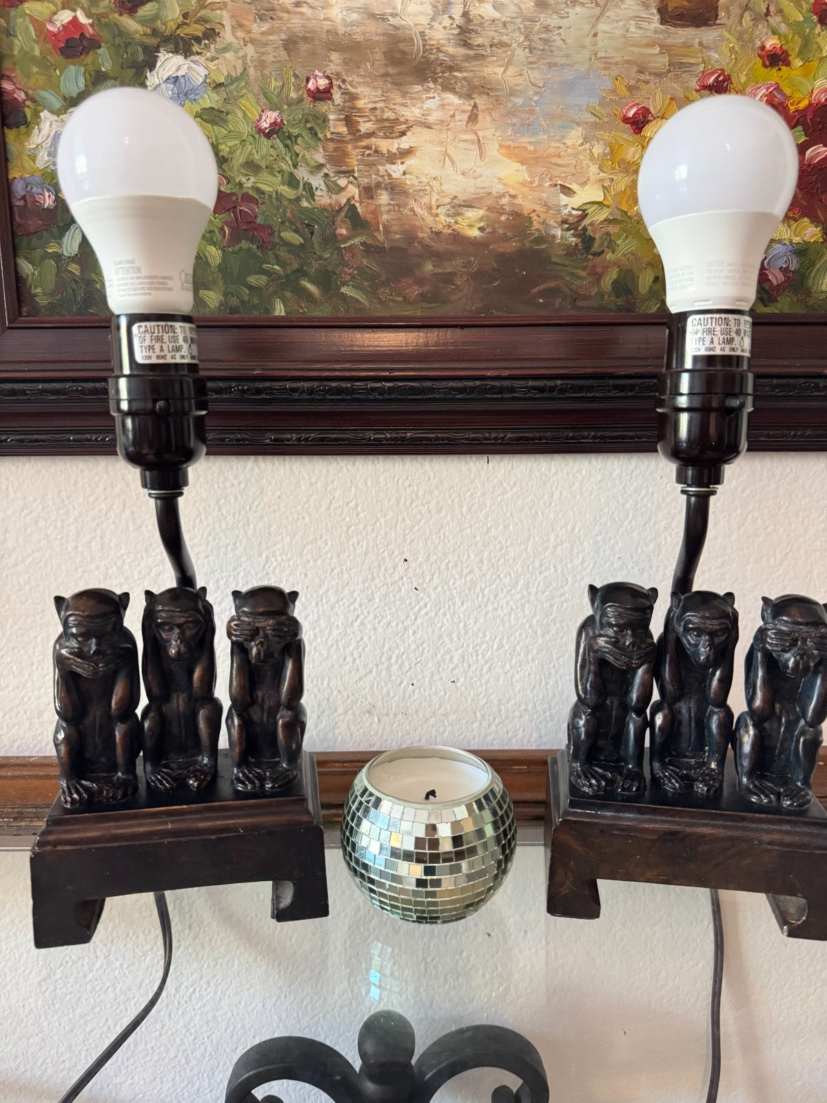 Pair of Vintage Resin Monkey Lamps – “See No Evil, Hear No Evil, Speak No Evil”