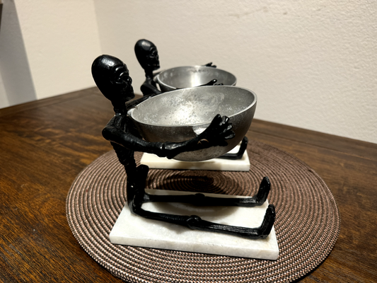 Unique Skeleton Metal Bowl Holders - Set of 2 - Decorative Tabletop Figurines