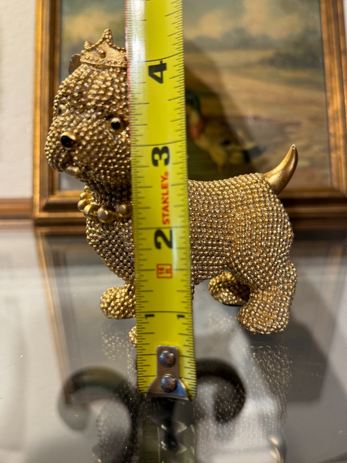 Luxury Rhinestone Dog Figurine with Crown & Necklace – Sparkling Resin Decor