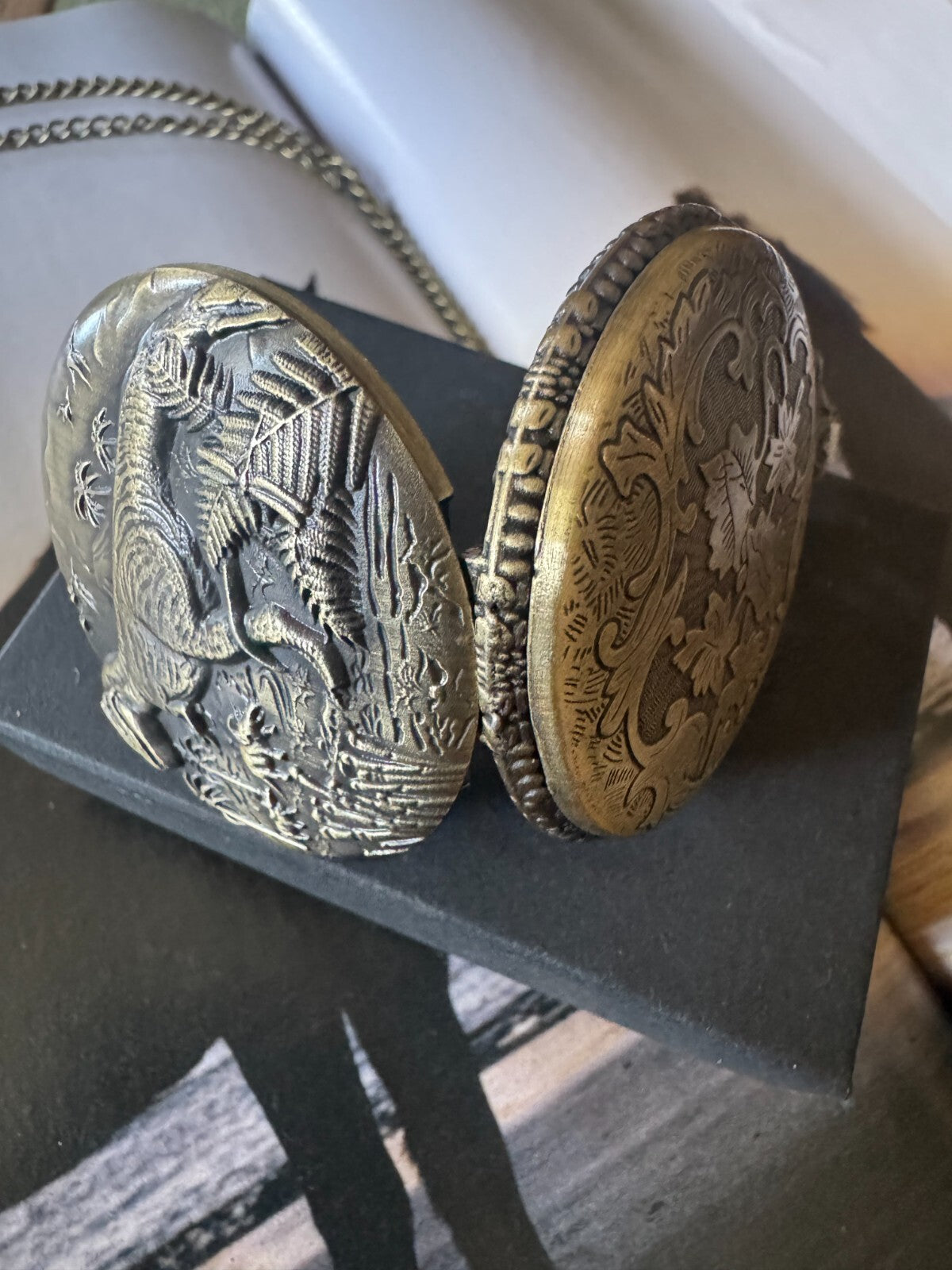 Bronze Dinosaur Embossed Pocket Watch. With Chain.Unisex . Gift and Souvenir