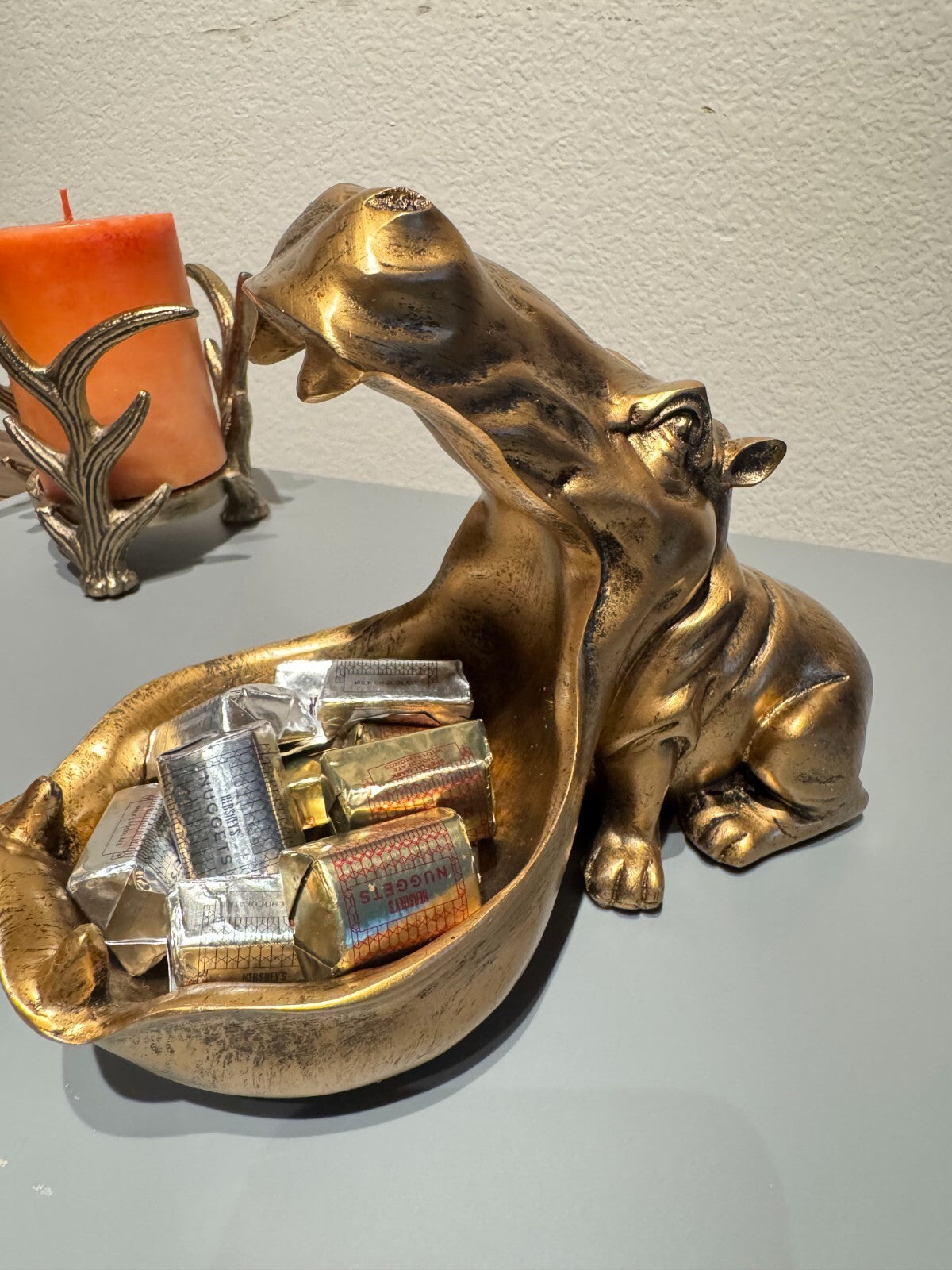 Golden  Hippo Decorative Storage Tray - Stylish Home Decor Accessory for Key
