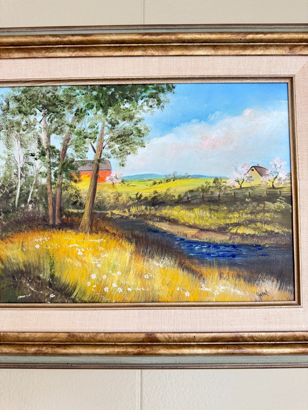 Oil On Canvas Landscape Painting Signed “Janet” – Countryside  13x16''