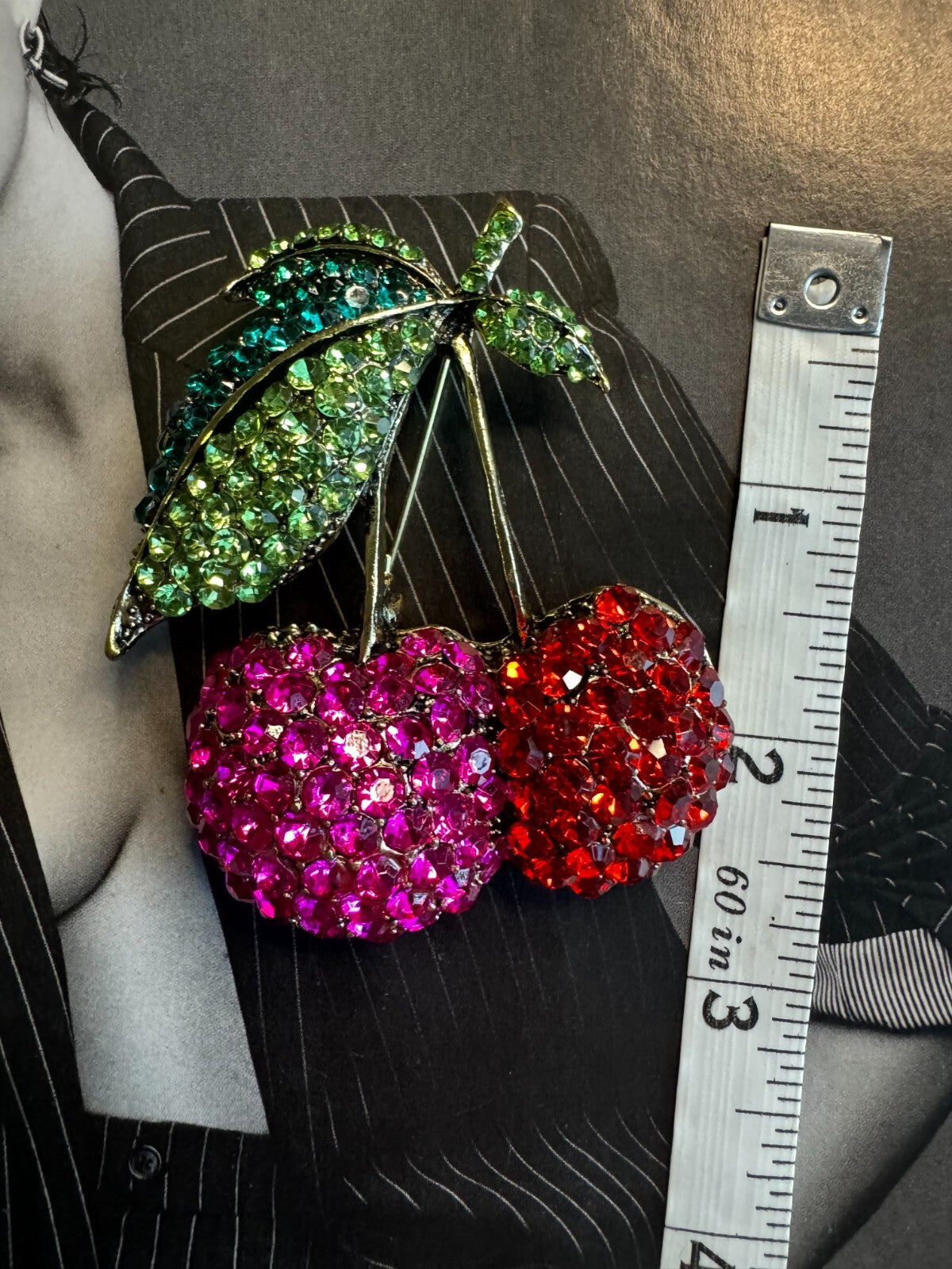 Rhinestone Cherry Set  Brooch and   Earrings Gift Box  Free Shipping 2-5 Day
