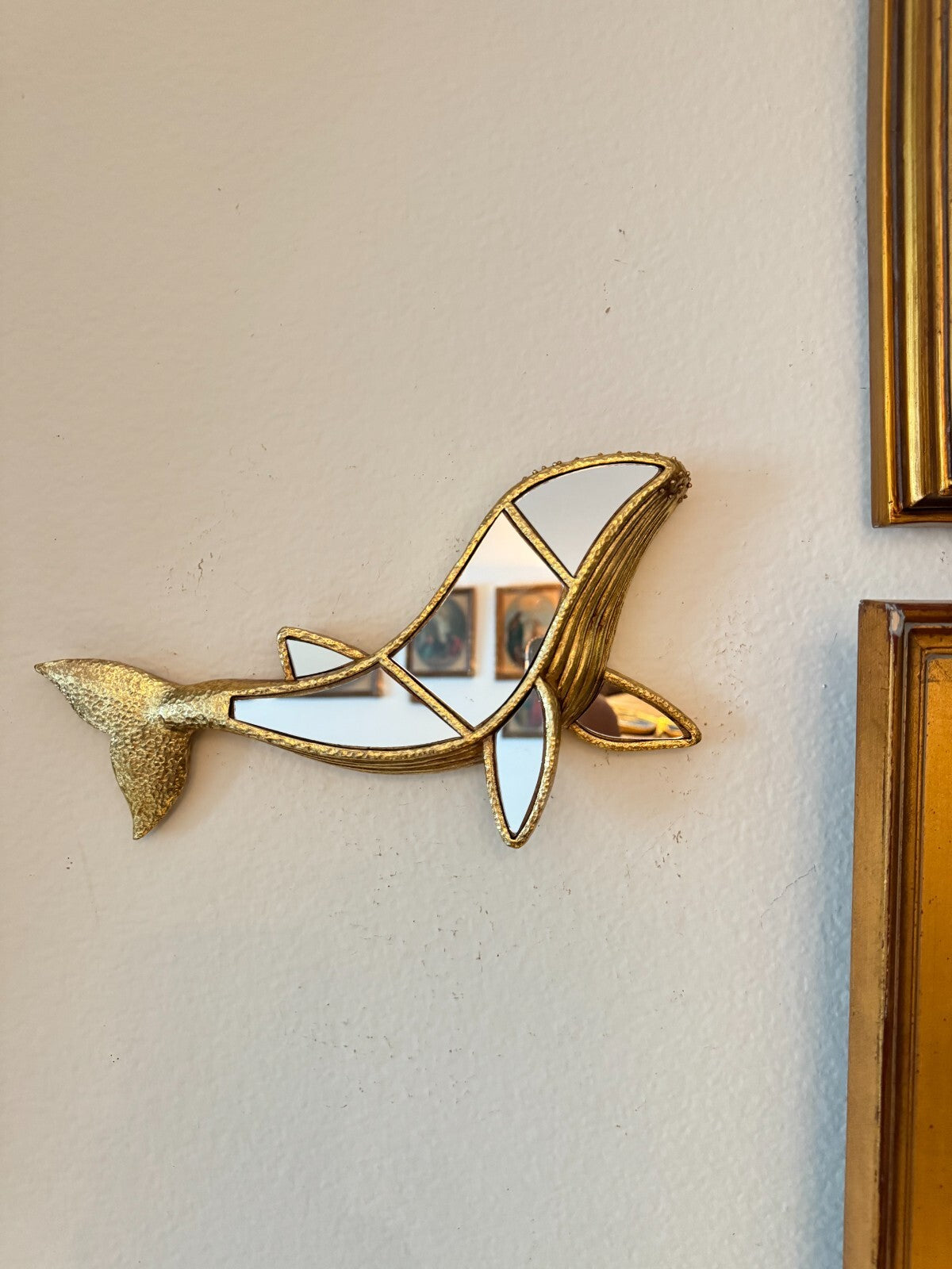 Gold Whale Wall Mirror – 12” Decorative Resin Nautical Accent Piece