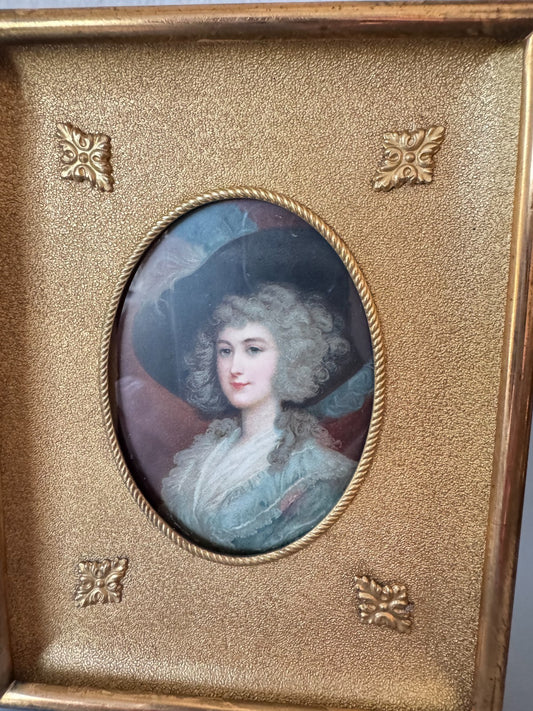 Antique Miniature portrait of a woman.18-19th-century Gold Frame 5x6.5” Oval