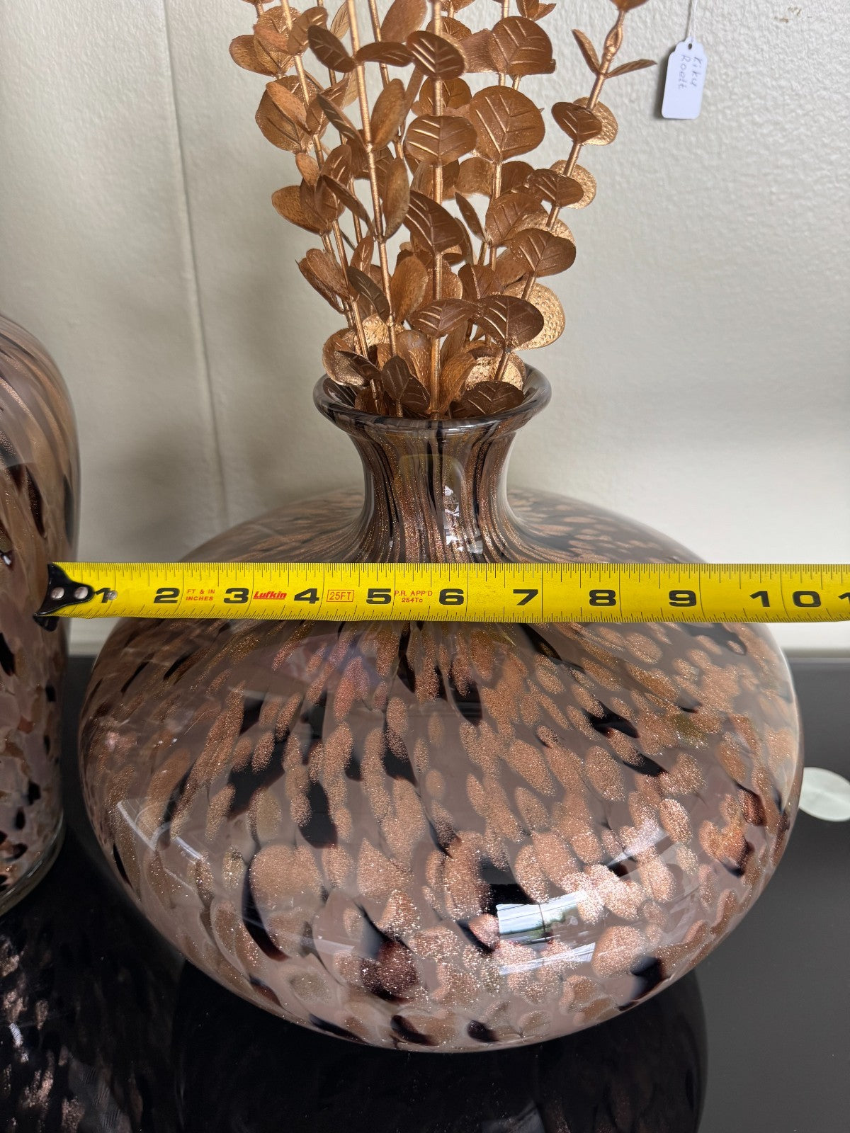 Set of 2 Handblown Art Glass Vases –  Modern Speckled Pattern Tall 20, 10in