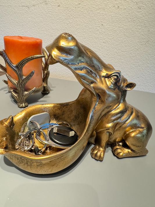 Golden  Hippo Decorative Storage Tray - Stylish Home Decor Accessory for Key