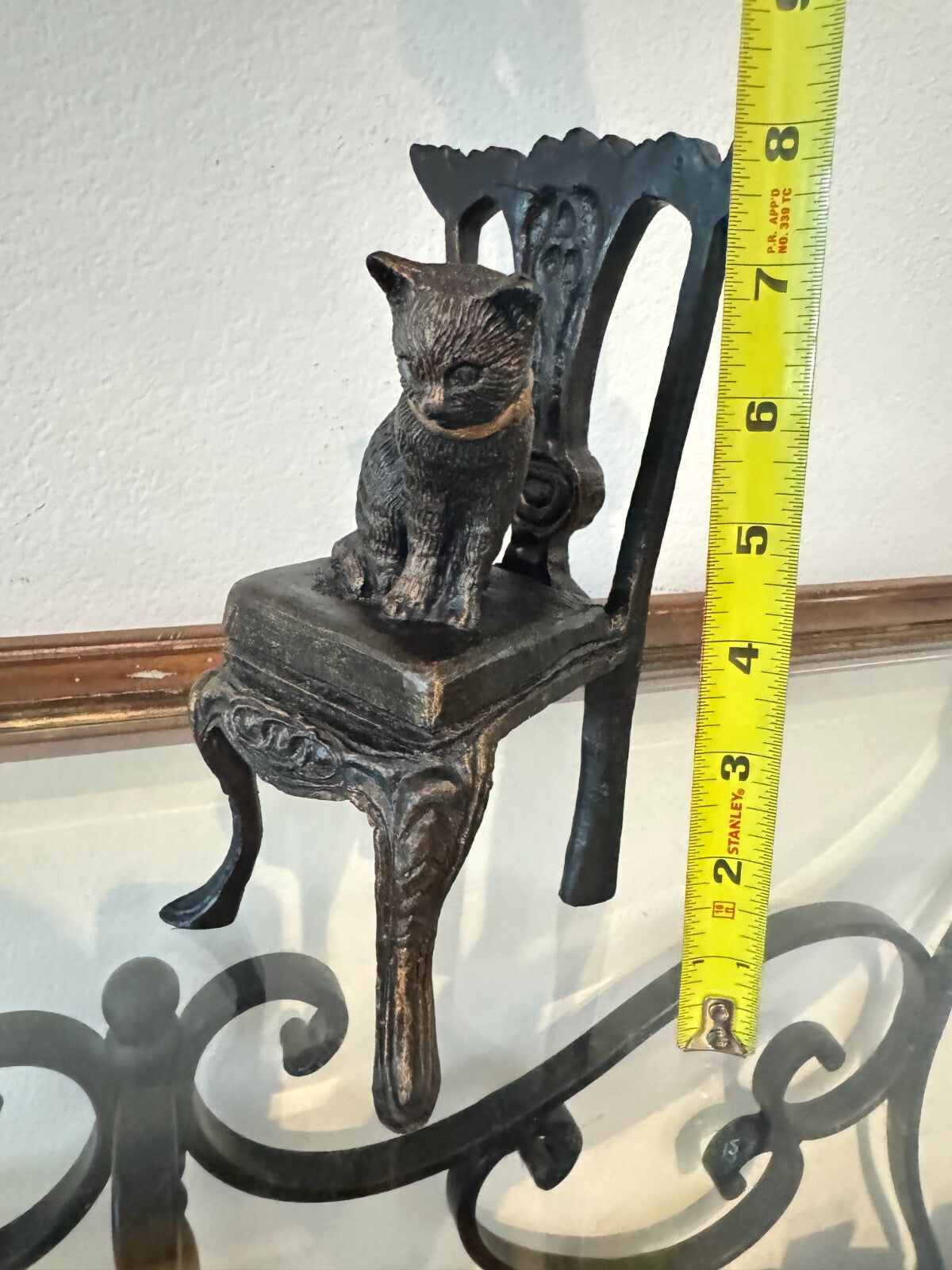 Rear Vintage Bronze Kitten on a Chair Sculpture  Tall 8