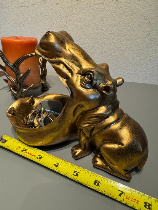 Golden  Hippo Decorative Storage Tray - Stylish Home Decor Accessory for Key