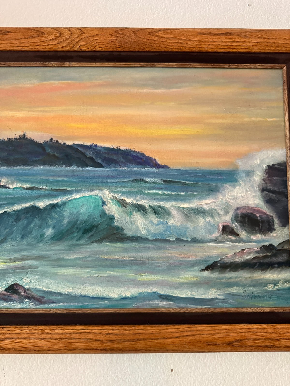 Original Seascape Oil Painting by Antranik Framed Ocean Sunset  Art 29x22