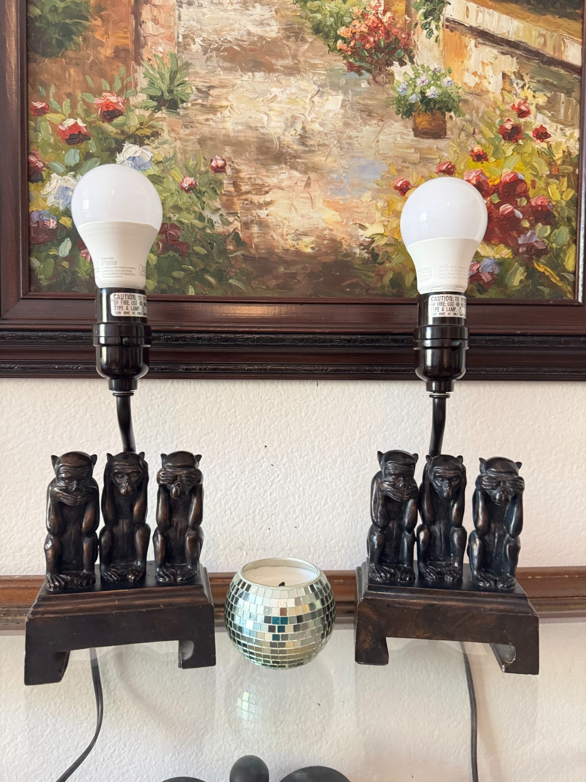 Pair of Vintage Resin Monkey Lamps – “See No Evil, Hear No Evil, Speak No Evil”