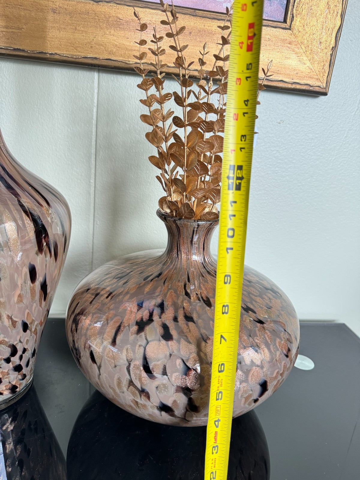 Set of 2 Handblown Art Glass Vases –  Modern Speckled Pattern Tall 20, 10in