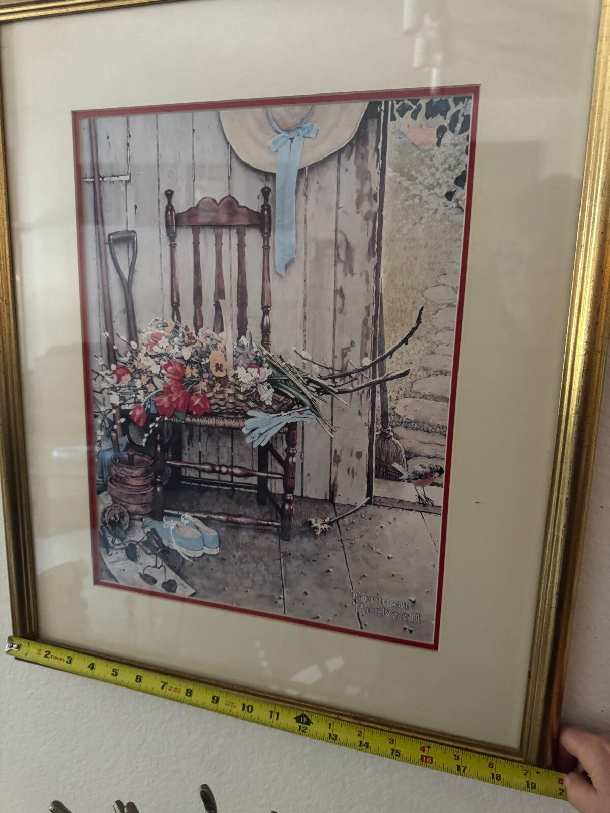 Framed Norman Rockwell II Print “Porch Scene with Flowers & Chair” 19x23 Vintage