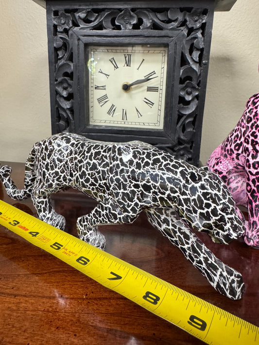 Black & White Crackle Resin Panther Statue – 10” Long