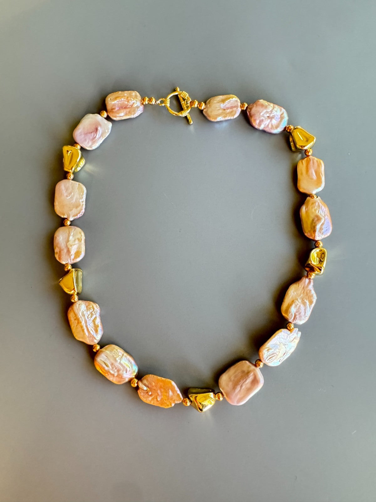 Nature  Freshwater Pearl Necklace with Gold-Tone Nugget Beads – 17” – Toggle Cla