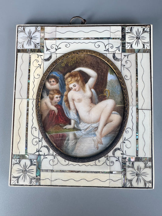 Antique Miniature Painting of Bathing Venus with Putti Portrait  5''x6''