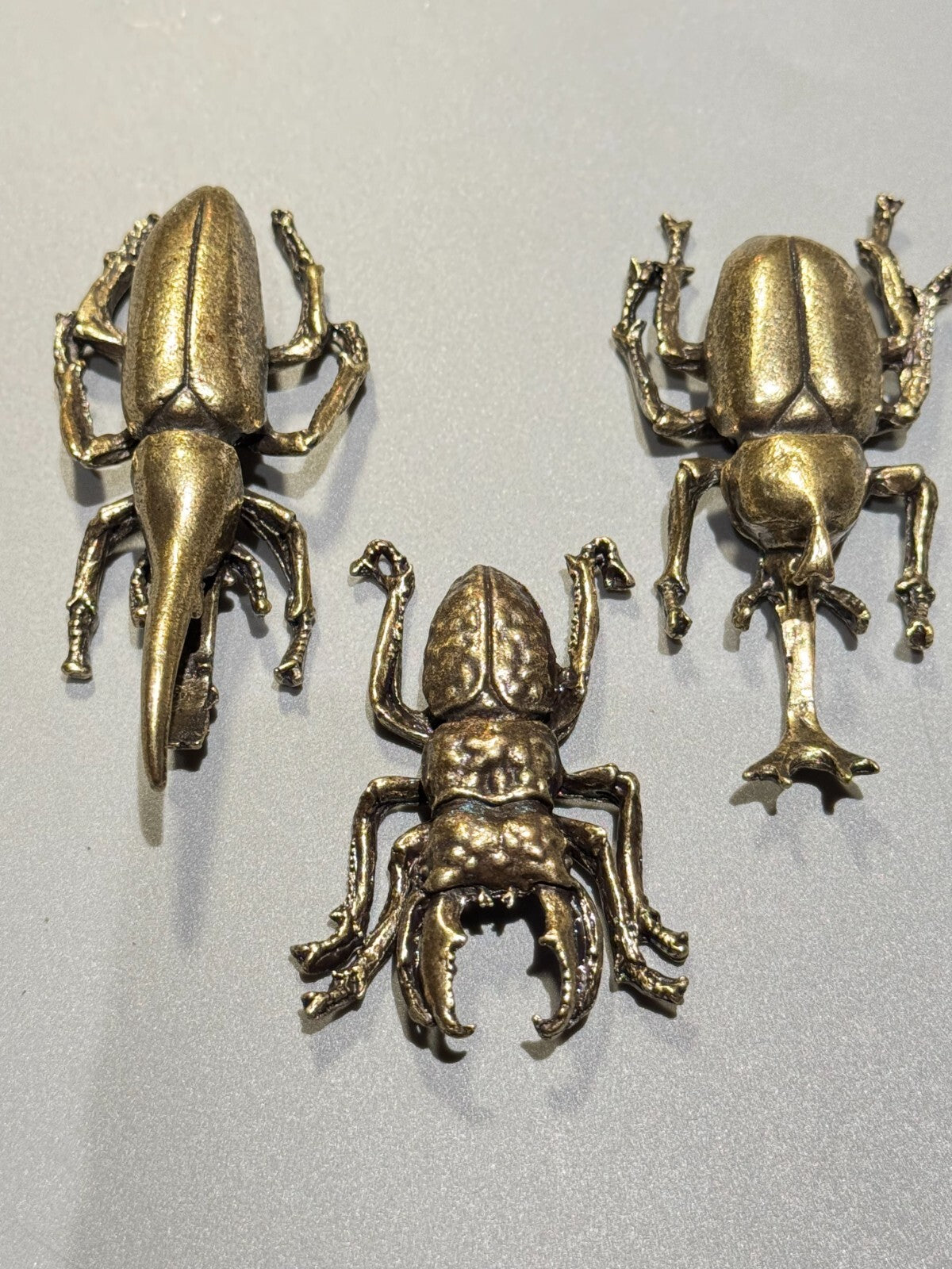 3 pcs Exquisite Brass Beetle Mini Statue. Home Decor . Gift Box Include