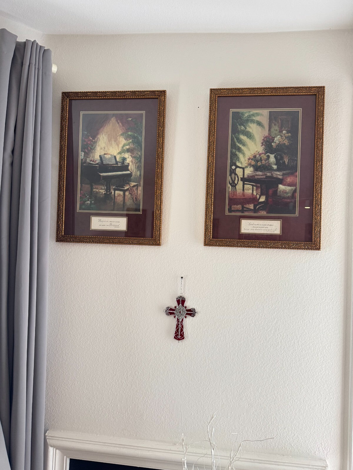 2pcs Framed Christian Wall Art Prints – Piano & Floral Room
