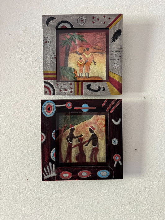 Set of 2 African Tribal Framed Art Prints – Colorful Geometric Frames – 12”x12”