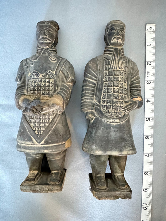 2 Vintage Chinese Terracotta Statues Warriors Soldiers   Figurine Hand -Carver
