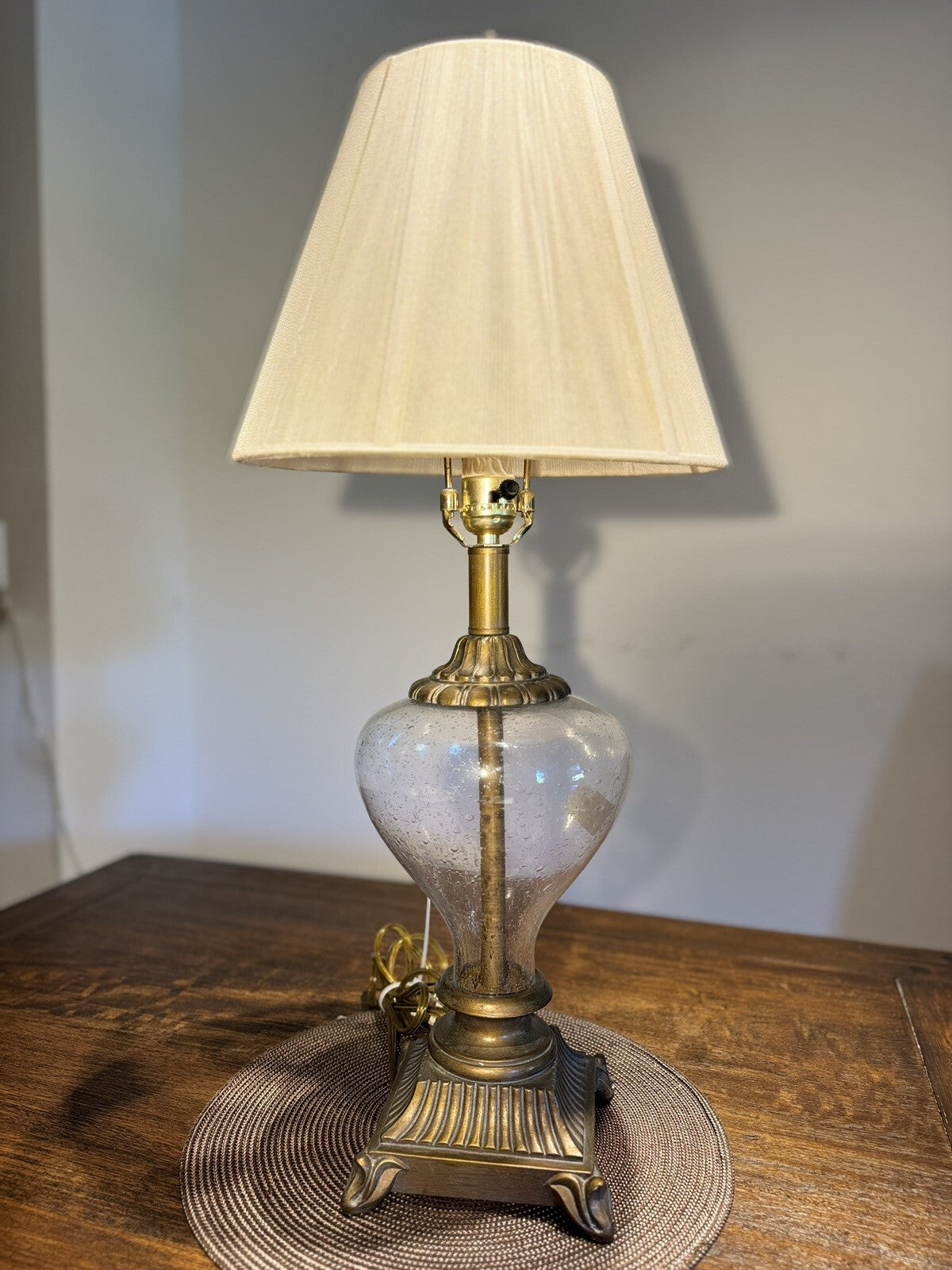 Vintage Mid Century Retro 1970s Murano Style Glass Brass Light Up Base Lamp