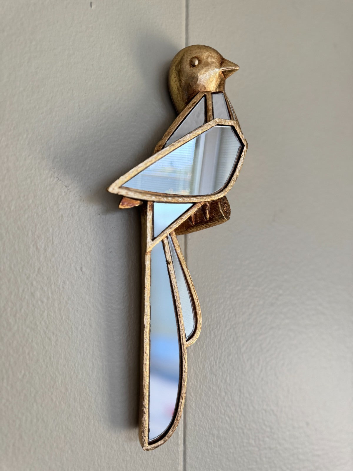 Resin Bird Art, Decorative Hanging Mirror, 11-Inch Wall Décor