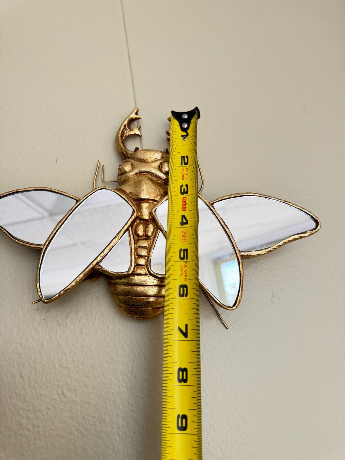 Gold Dragonfly Wall Mirror Décor – Resin Insect Art  Brand New  10” x 9”