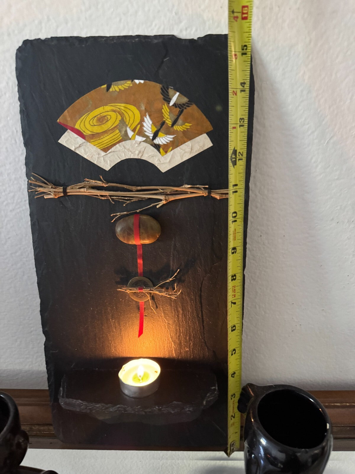 Handcrafted Slate Wall Art with Candle Holder – Japanese Zen Stone Decor