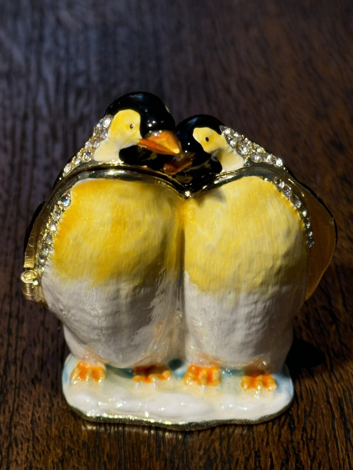 Charming Emperor Pinquin Couple Jewelry Box Crystal Rhinestones Hidden Storage