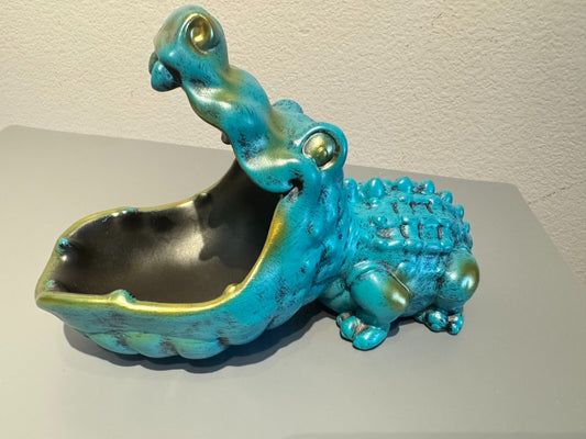 Turquoise and Gold Crocodile Storage Bowl - Unique Candy Dish or Key Holder