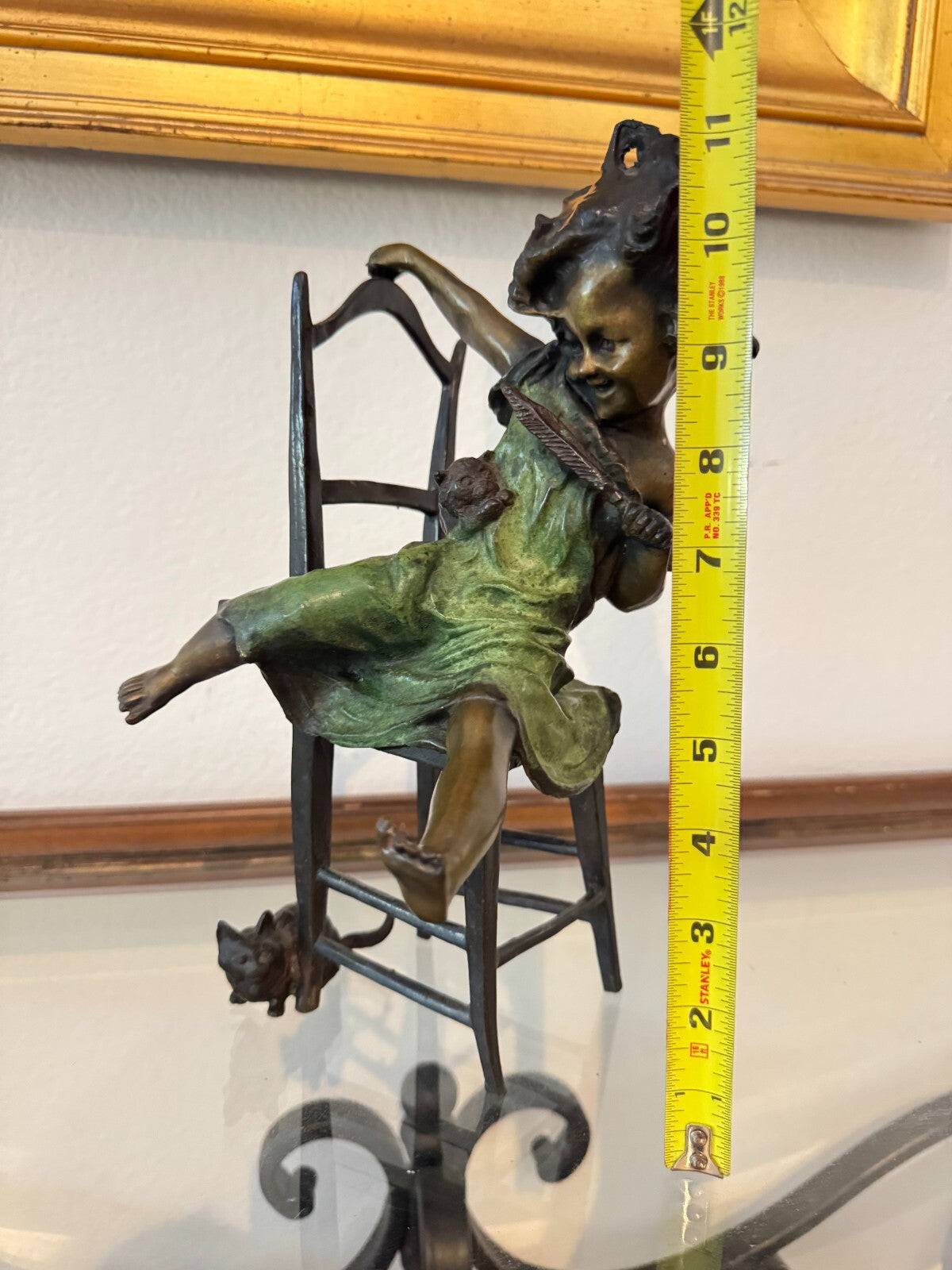 Pair of Original Bronze Sculptures by Juan Clara – Charming Girl Figures on Chai