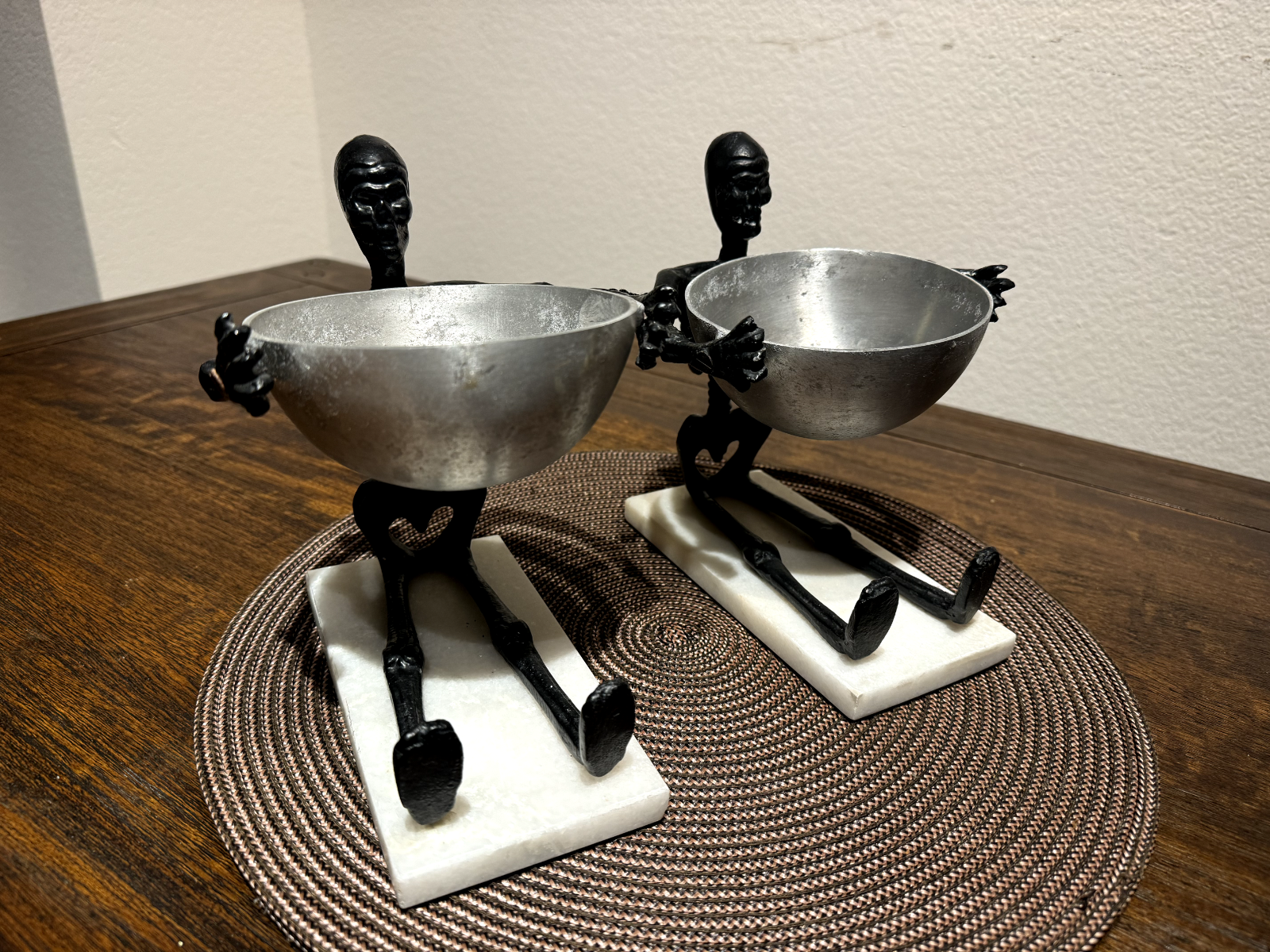 Unique Skeleton Metal Bowl Holders - Set of 2 - Decorative Tabletop Figurines