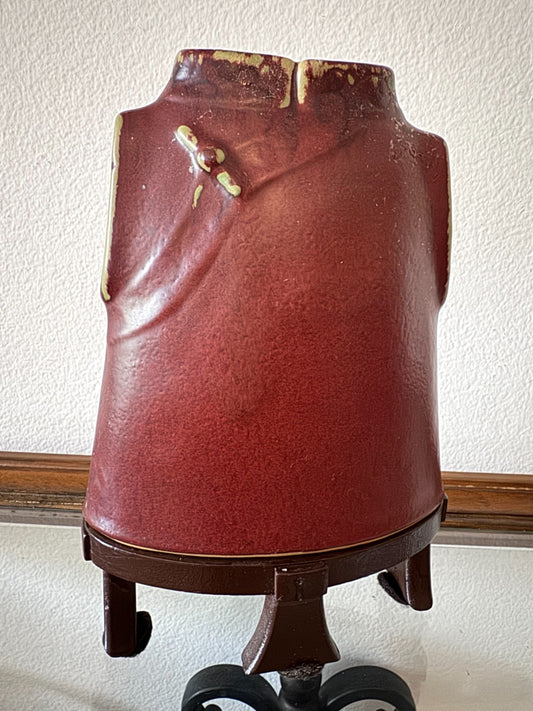 Vintage Chinese Ox Blood Red Porcelain Vase on Wood Stand – Robe Form, 11” Tall
