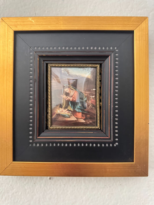 Antique Miniature  Painting – Madonna and Child Nativity Scene Signed Correggio
