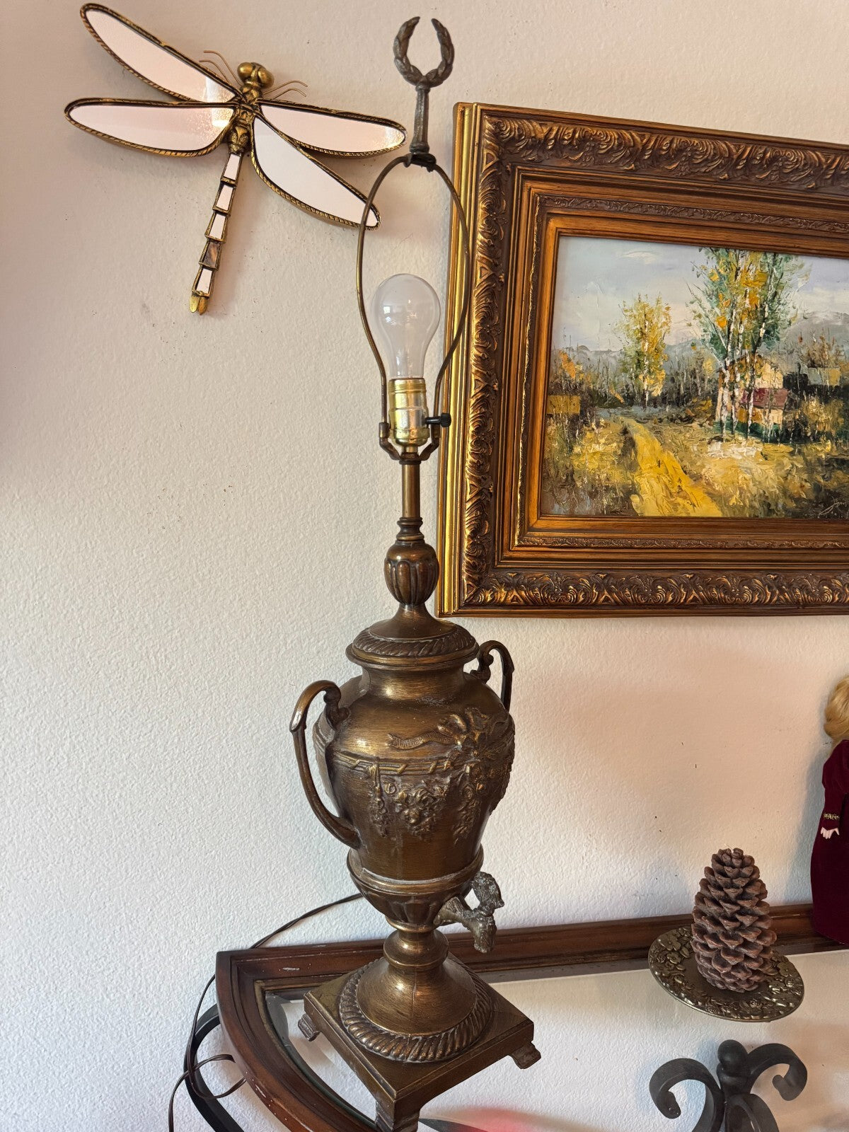 Vintage Bronze-Style Samovar Table Lamp with Spigot & Shade – 35” Tall